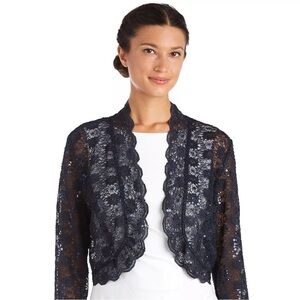 R & M Richards Scalloped Sequin Lace Black Bolero